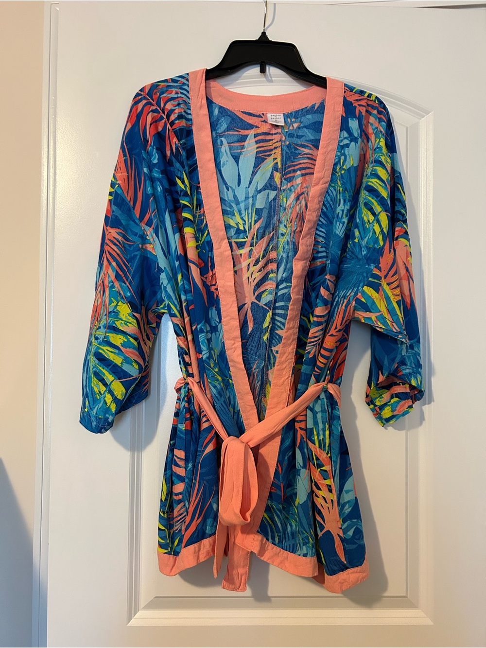 Women’s Colorful Tropical Cover-Up with Belt-Blue and Coral